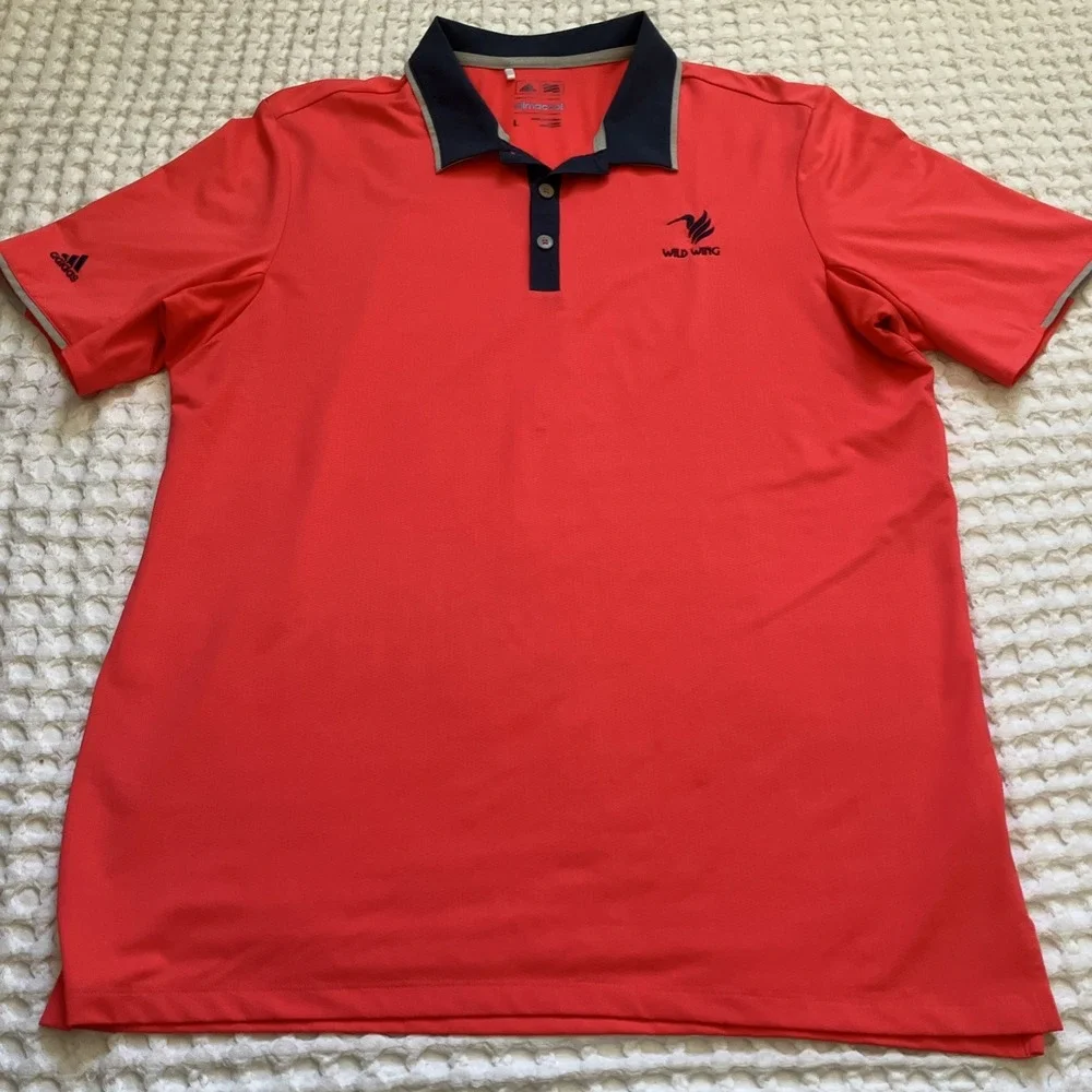 Adidas Polo Shirt Large Coral/Blue Climacool Wild Wing Golf Short Myrtle‎ Beach